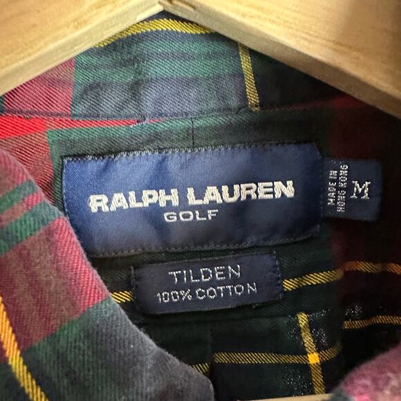 Ralph Lauren Golf Men's Medium VTG 100% Cotton Tilden Button Down Tartan Shirt - Picture 4 of 9